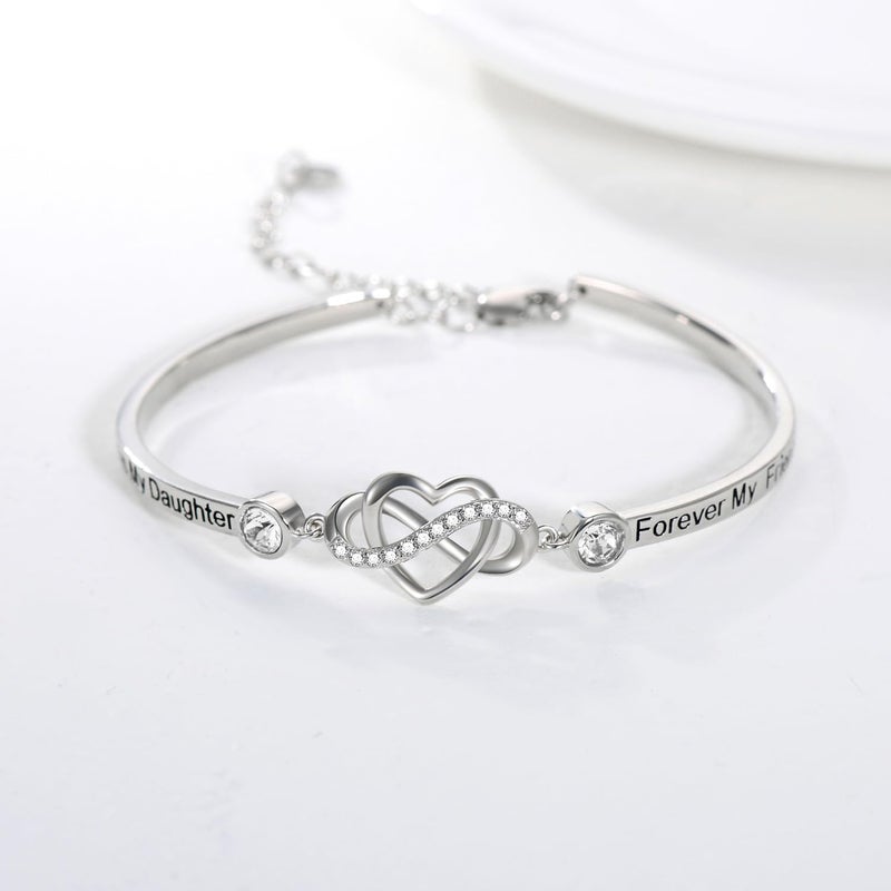 AOBOCO 925 Sterling Silver Adjustable Infinity Heart Bangle Bracelet for Sister Best Friend Daughter Mom Grandma Granddaughter Daughter in Law Godmother Goddaughter Stepmom Stepdaughter - Image 2